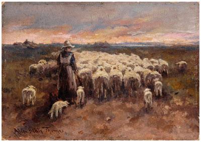 Appraisal: Alice Blair Thomas painting Canada California - woman herding sheep