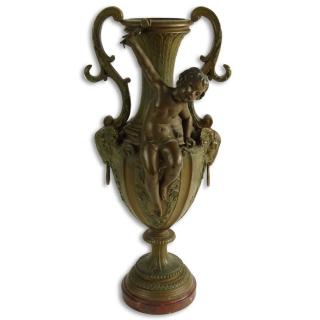 Appraisal: Vintage French Metal Figural Urn on Rouge Marble Base Vintage