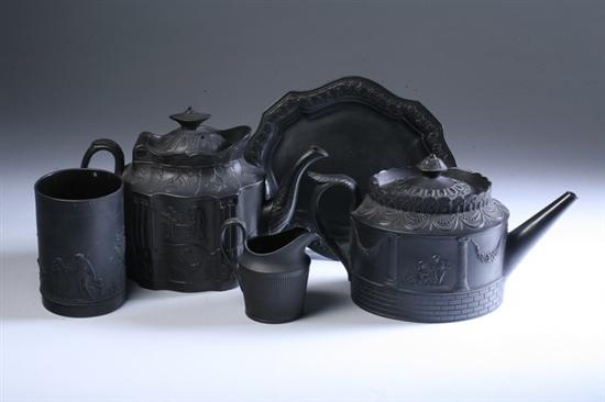 Appraisal: FIVE PIECES WEDGWOOD BLACK BASALT th century Including two teapots