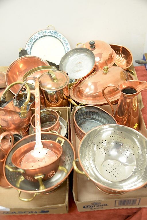 Appraisal: Four tray lots of copper to include early copper strainer