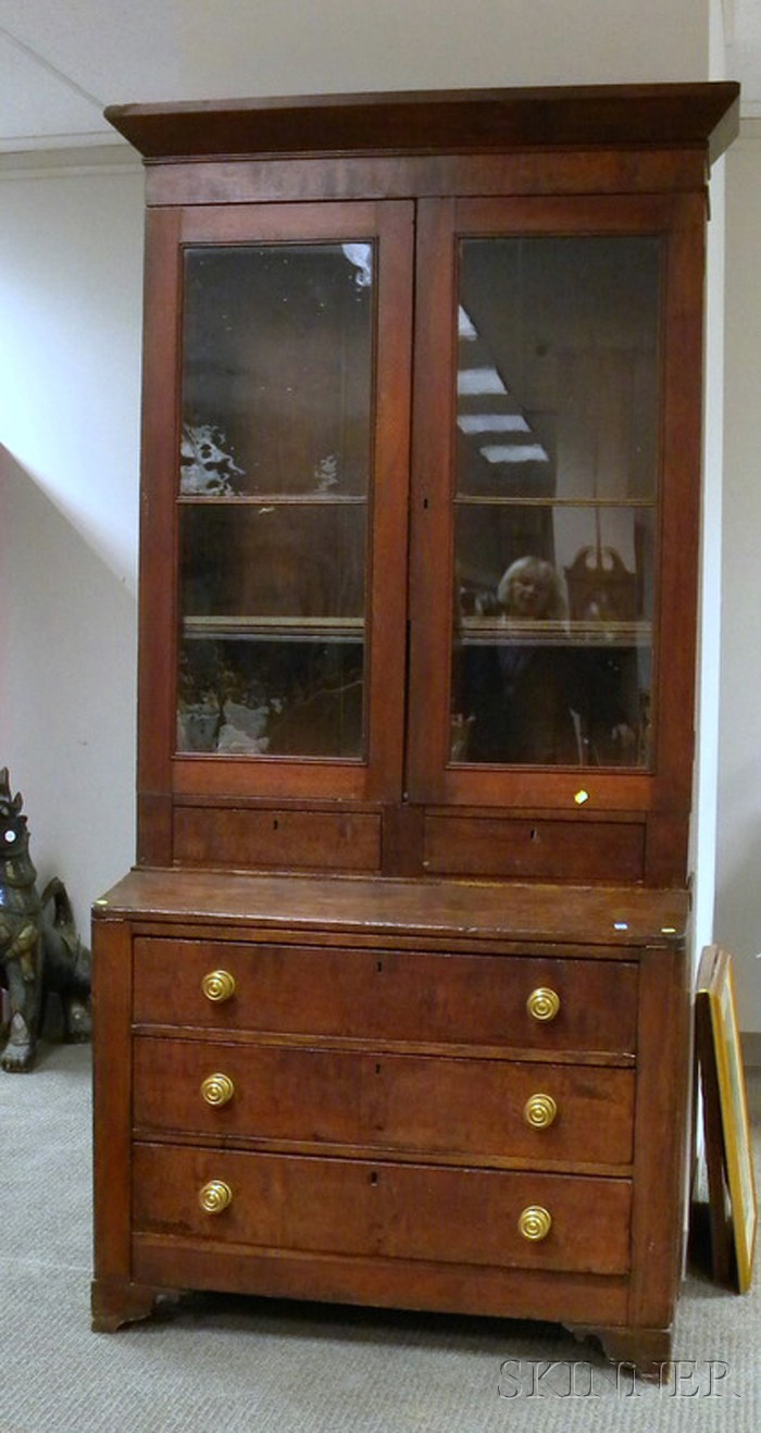 Appraisal: Empire Glazed Walnut Writing Desk Bookcase ht wd in