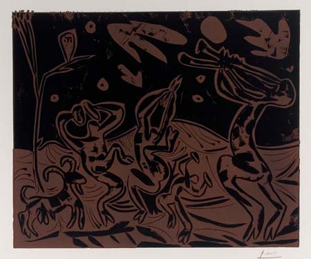 Appraisal: PABLO PICASSO Danseurs au Hibou Color linoleum cut x mm