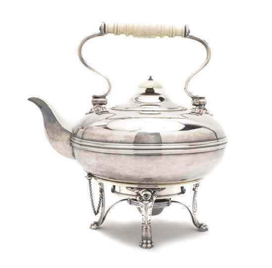 Appraisal: An English Silverplate Hot Water Kettle on Stand G R