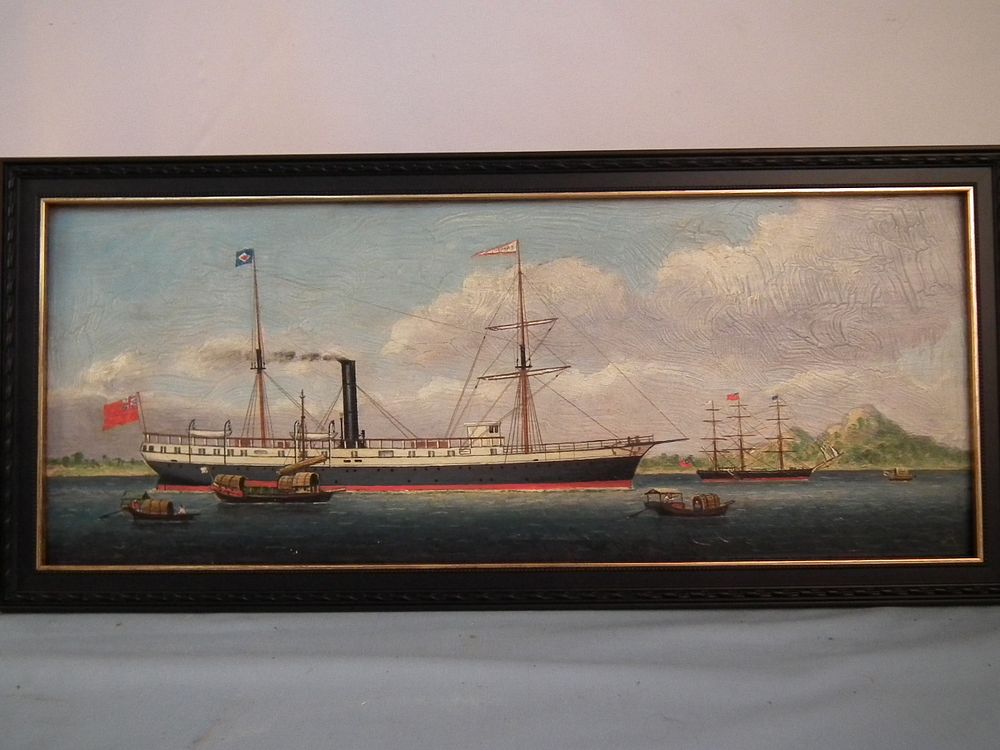 Appraisal: ANTIQUE CHINA TRADE PAINTING Antique China Trade oil painting on