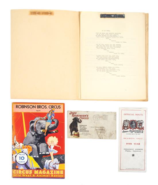 Appraisal: Sale Lot CIRCUS ROBINSON BROTHERS Collection of ephemera containing an