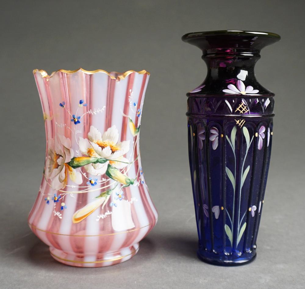 Appraisal: Two Floral Painted Glass Vases Including S Stephens for Fenton