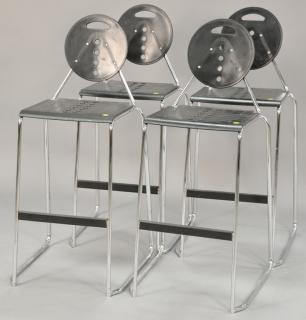 Appraisal: Four Post-Modern chrome bar stools seat ht in