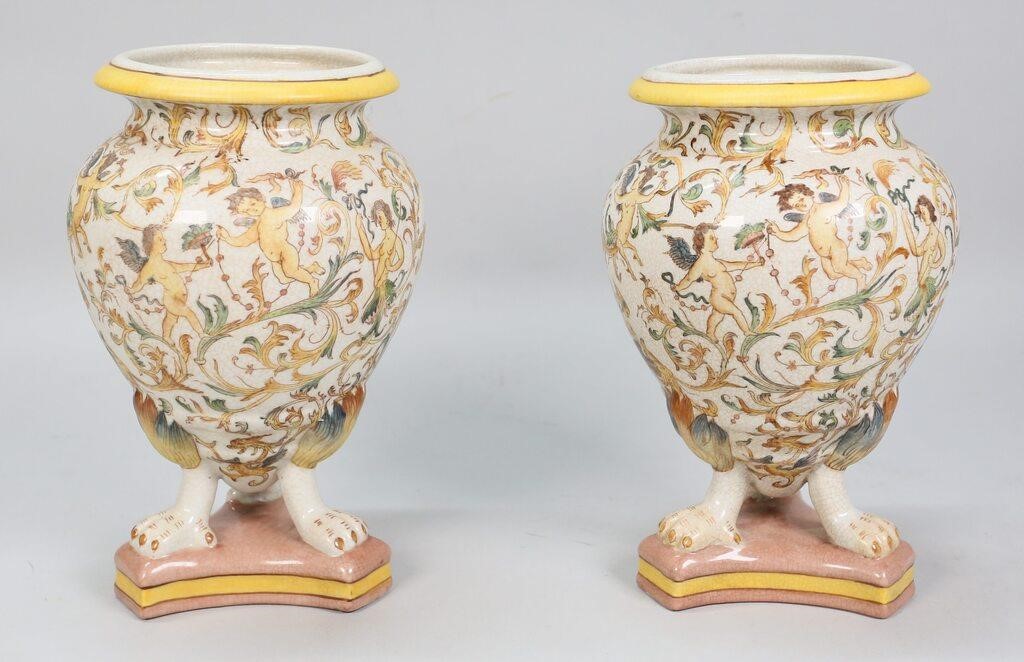 Appraisal: Pair of Chinese export porcelain footed baluster vases Decorated with