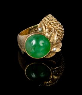 Appraisal: A Jadeite Mounted Ring A Jadeite Mounted Ring the circular