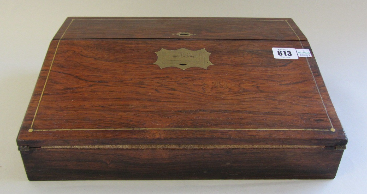 Appraisal: A th century brass bound rosewood slope front writing box