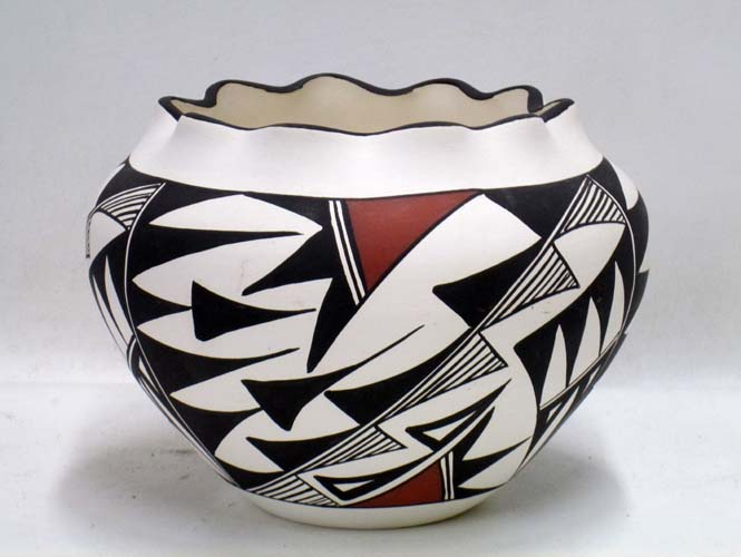 Appraisal: ACOMA POT hand made and painted with traditional geometric panels