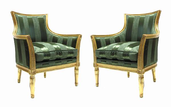 Appraisal: A pair of Louis XVI style giltwood bergeres height in