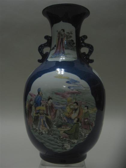 Appraisal: Chinese powder blue and enamel vase qianlong four character mark