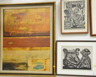 Appraisal: Group of four modern framed pieces included Jack Wolsky abstract