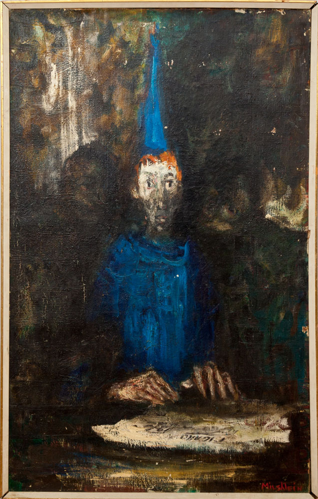 Appraisal: ZVI MILSHTEIN b YOUNG WIZARD Oil on canvas mounted on