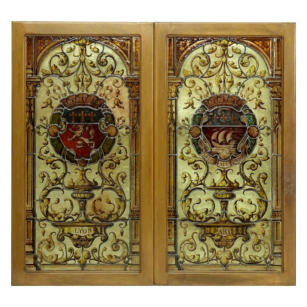 Appraisal: Pair of Vintage Stained Glass Window Panels Pair of Vintage