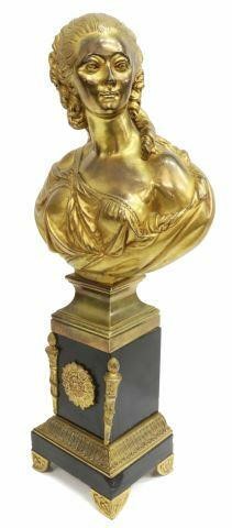 Appraisal: French bronze dore sculpture Female Bust signed in cast R