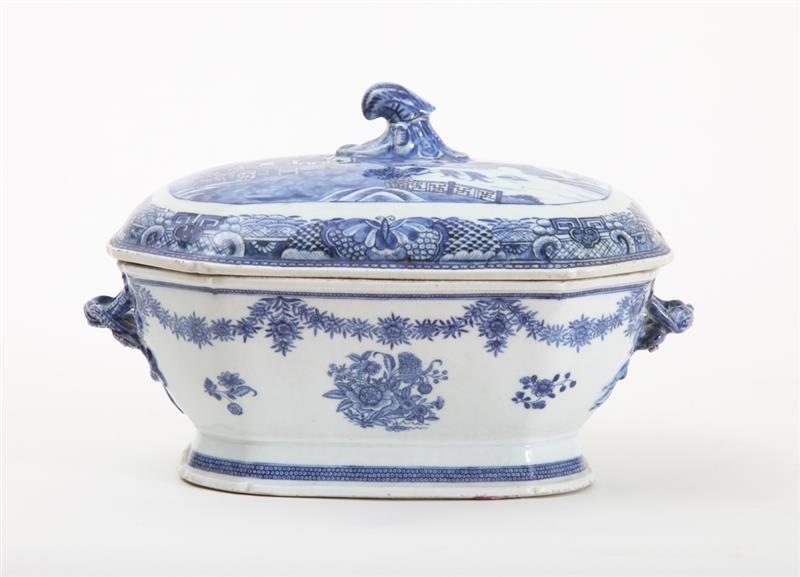 Appraisal: CHINESE EXPORT BLUE AND WHITE PORCELAIN TUREEN AND ASSOCIATED CANTON