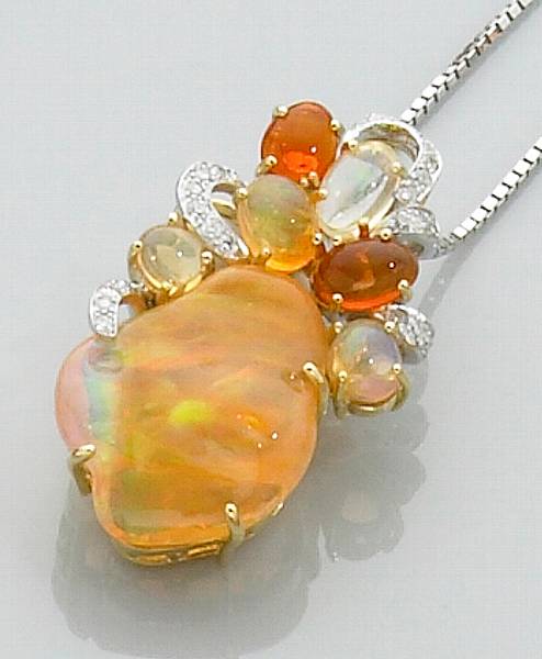 Appraisal: Opal Pendant Necklace Mexico Designed by Hideyuki Furukawa A freeform