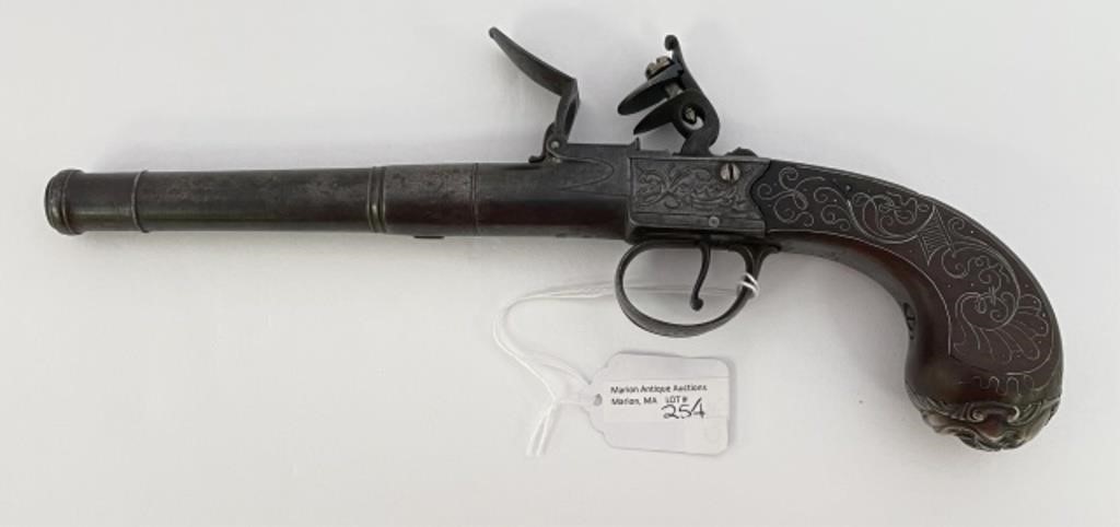 Appraisal: TH CENTURY ENGLISH FLINTLOCK PISTOL WITH SCREWoff cannon barrel Marked