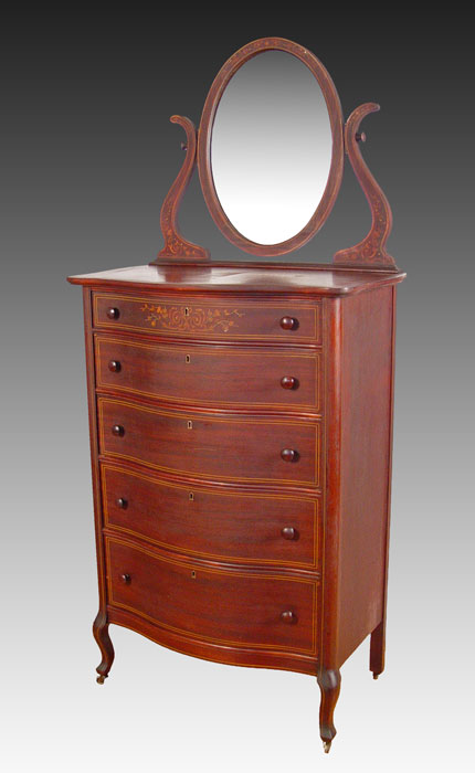 Appraisal: MARQUETRY INLAID MAHOGANY GENTLEMAN'S CHEST AND DRESSER To include TALL