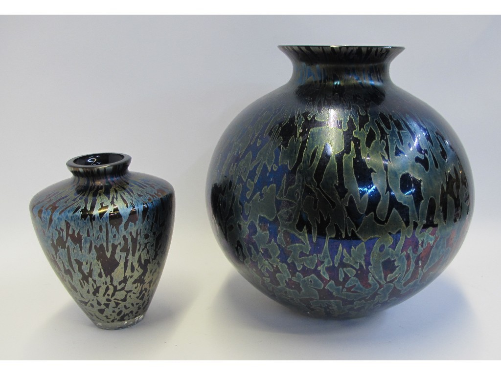 Appraisal: Two Royal Brierley iridescent Studio glass vases