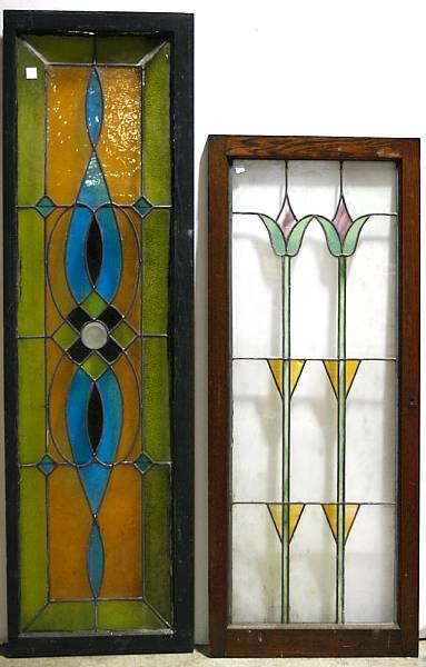 Appraisal: A group of five stained and leaded glass windows late