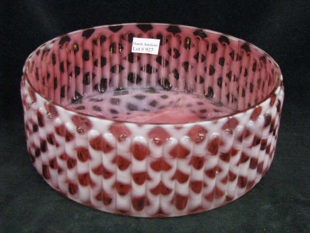 Appraisal: Cranberry Opalescent Art Glass Bowl ribbed decor with lattice design