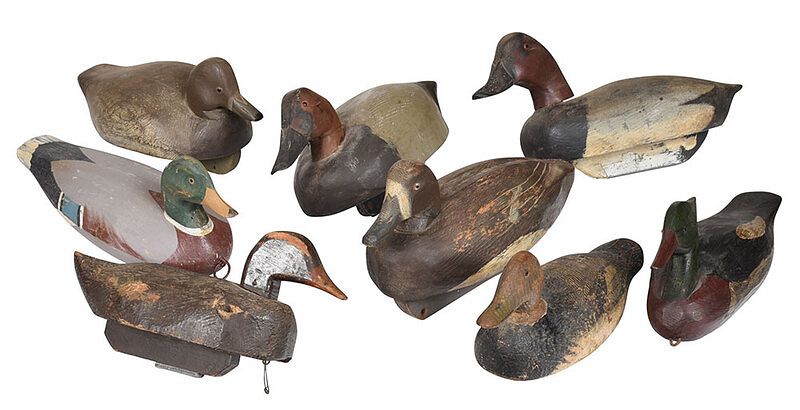 Appraisal: Eight Carved and Painted Working Duck Decoys American th century