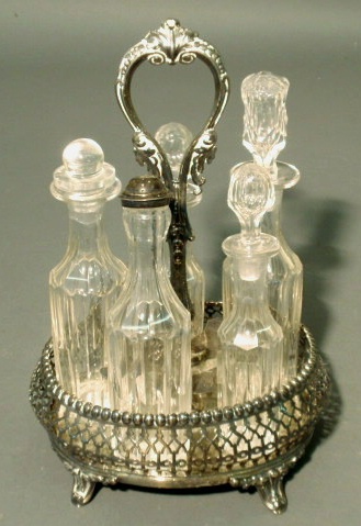 Appraisal: Cruet set late th c silverplate and glass h x