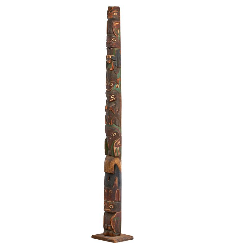 Appraisal: NORTHWEST COAST WOOD-CARVED TOTEM Polychrome decorated with animal and bird