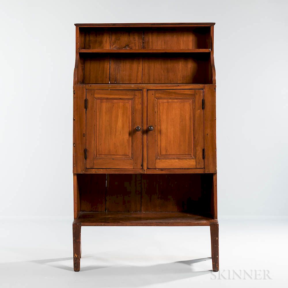 Appraisal: Maple and Pine Bucket Bench Cupboard Maple and Pine Bucket