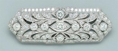 Appraisal: Vintage diamond brooch pierced millegrain accented kt stamped white gold