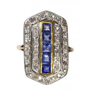 Appraisal: Art Deco diamond synthetic sapphire platinum and k yellow gold