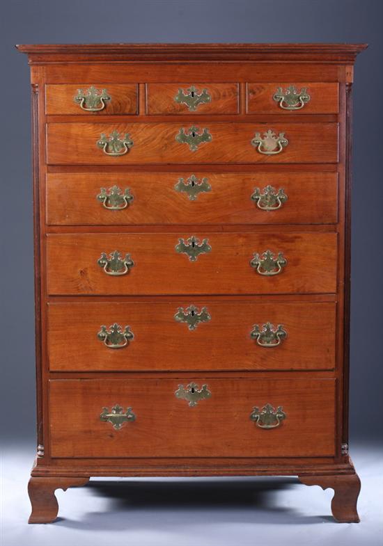 Appraisal: AMERICAN CHIPPENDALE WALNUT TALL CHEST OF DRAWERS th Century probably