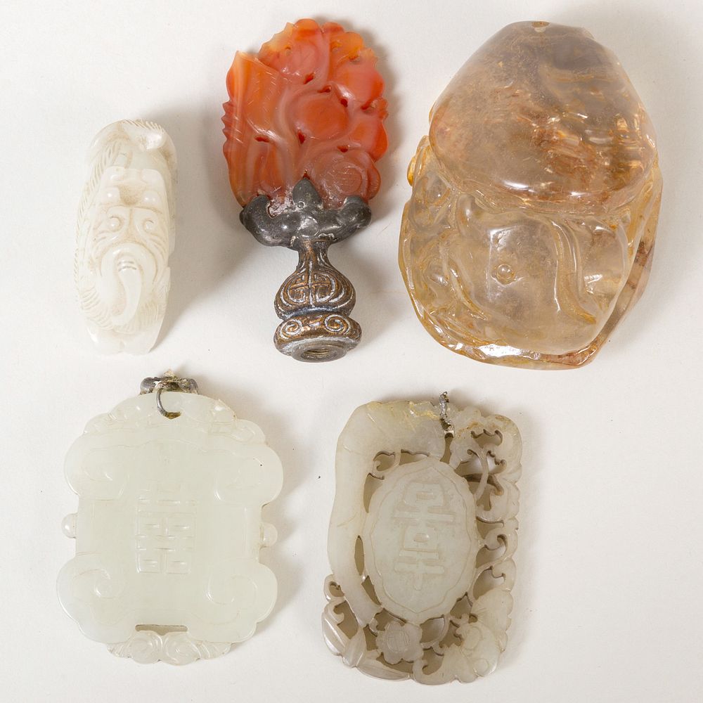 Appraisal: Group of Chinese Pale Green Jade and Hardstone Objects Comprising