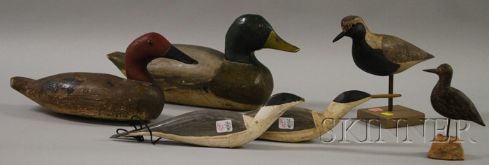 Appraisal: Four Carved and Painted Wooden Shorebird Figures and Two Duck