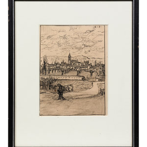 Appraisal: Gerrit Sinclair American - Italian Village pen and ink on