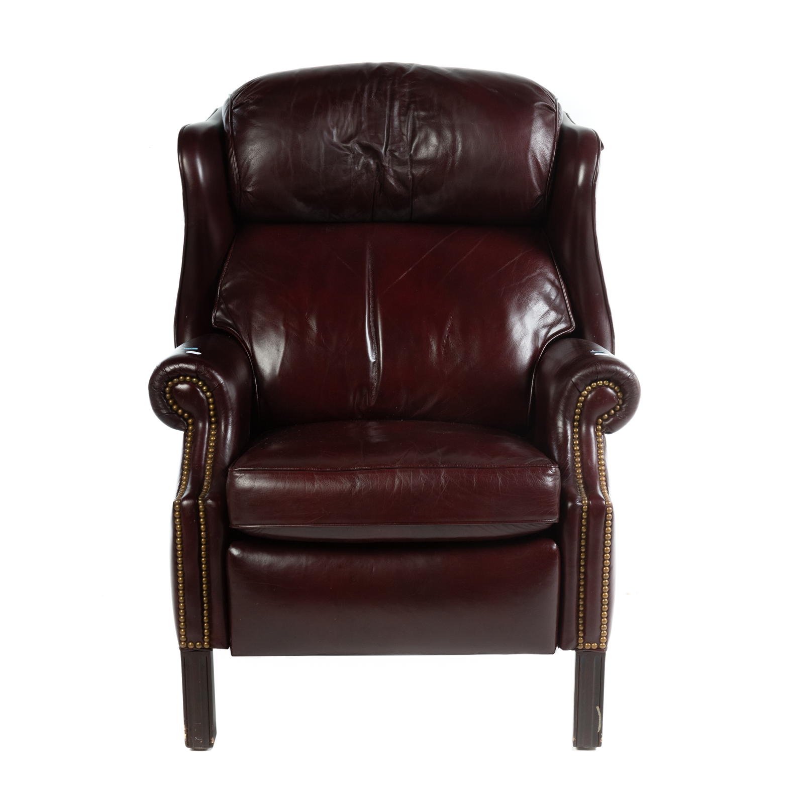 Appraisal: HANCOCK MOORE CHIPPENDALE STYLE LEATHER RECLINER th century burgundy leather