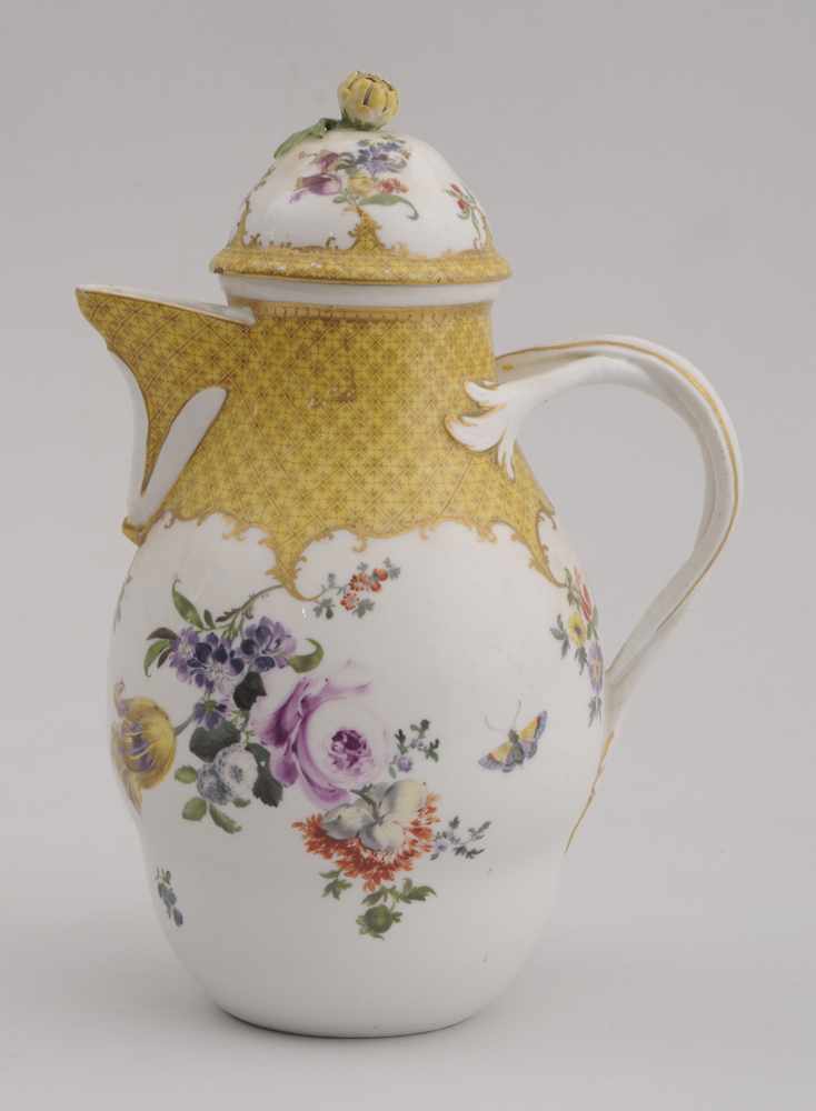 Appraisal: MEISSEN COFFEE POT AND COVER Marked in gilt circa painted