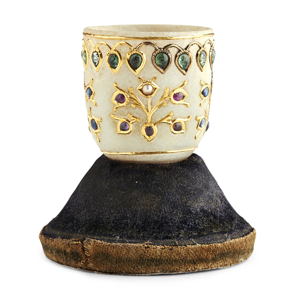 Appraisal: MUGHAL MINIATURE GEMSET ALABASTER CUP TH TH CENTURY with stylised