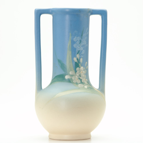 Appraisal: WELLER Hudson vase with two angular handles painted by McLaughlin