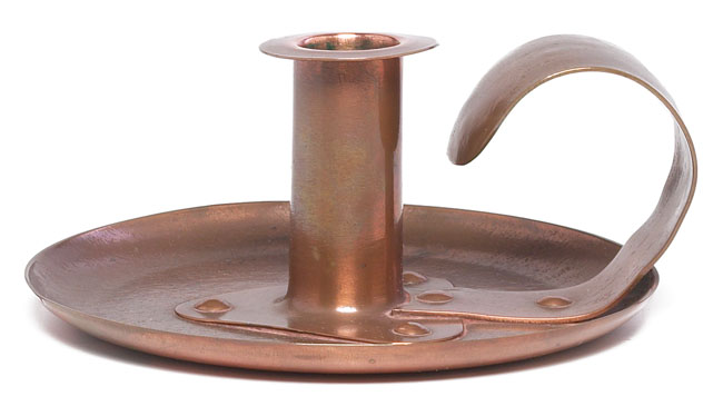 Appraisal: Jarvie chamberstick Eta form hammered copper original patina removable bobesche