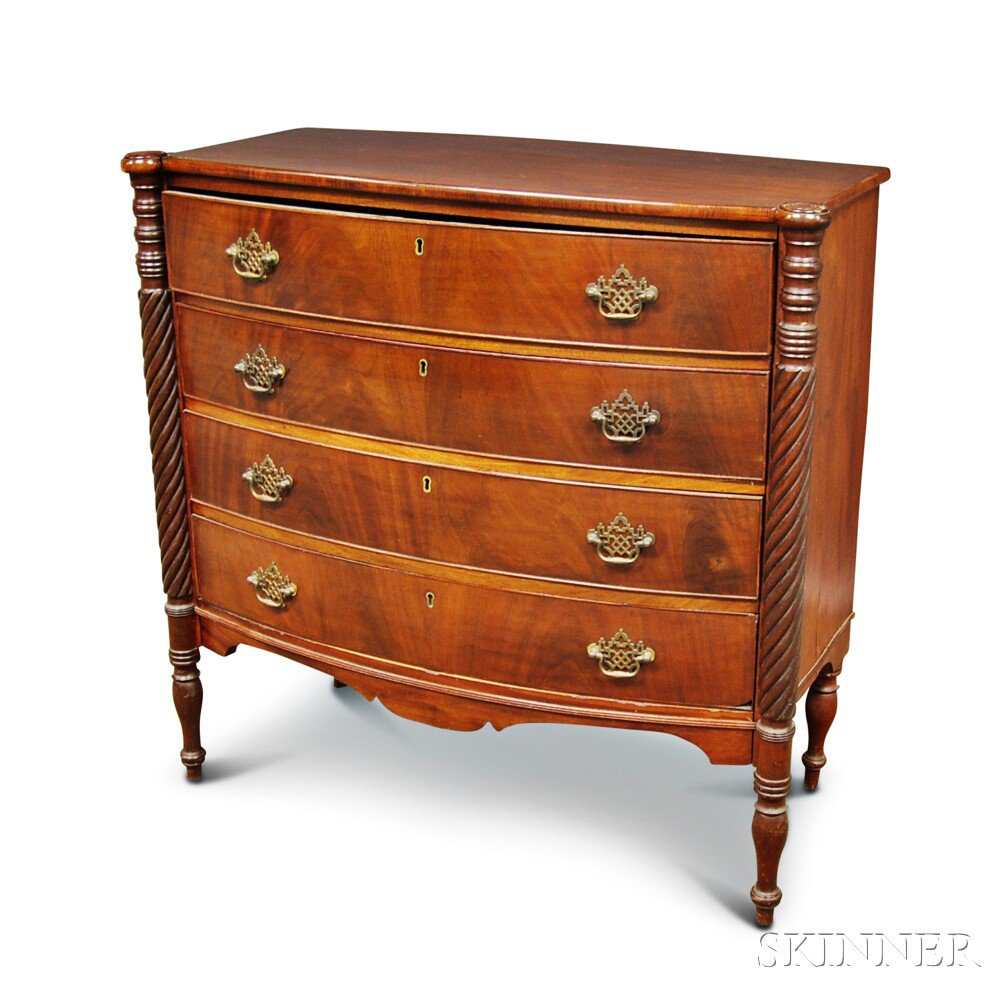 Appraisal: Late Federal Mahogany Bowfront Bureau New England early th century