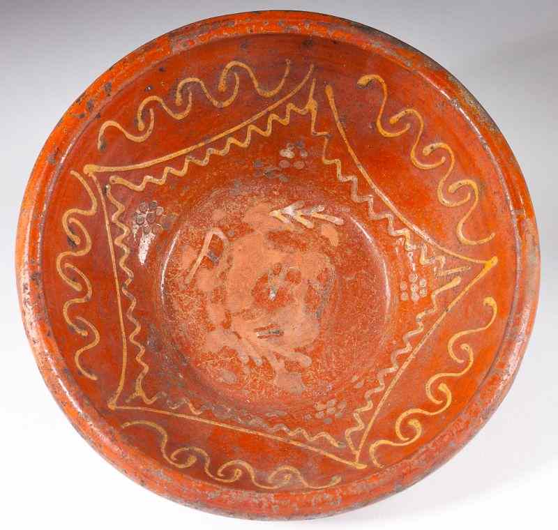 Appraisal: Redware Slip Decorated Mixing BowlAmerican th century tapered form with