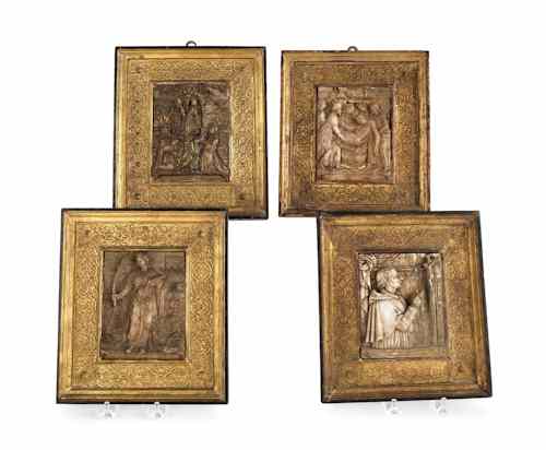 Appraisal: Set of four Italian carved alabaster plaques ca depicting the