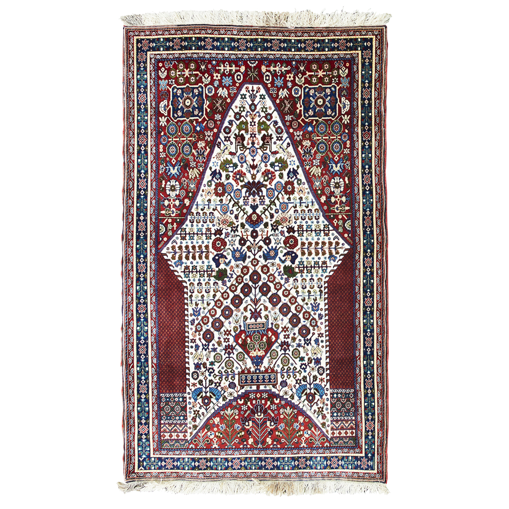 Appraisal: QASHQAI STYLE PRAYER RUG SOUTHWEST PERSIA LATE TH CENTURY the