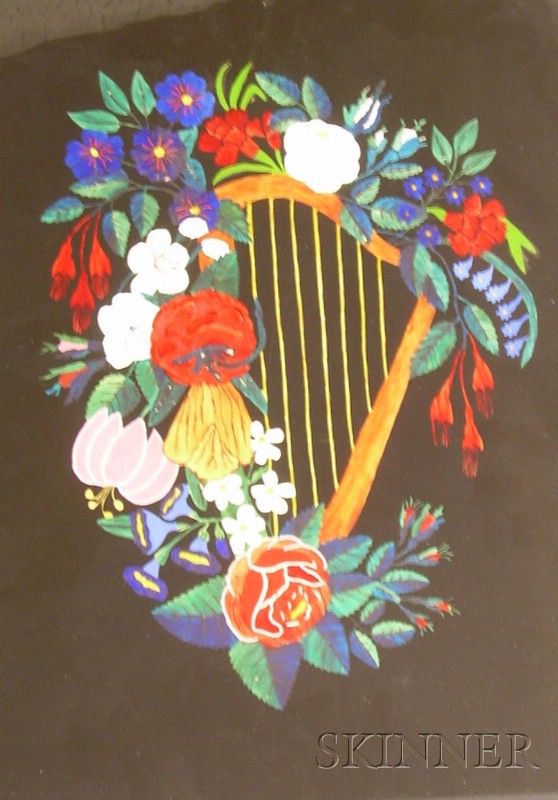 Appraisal: Framed Reverse Glass Painting of Harp and Flowers unsigned