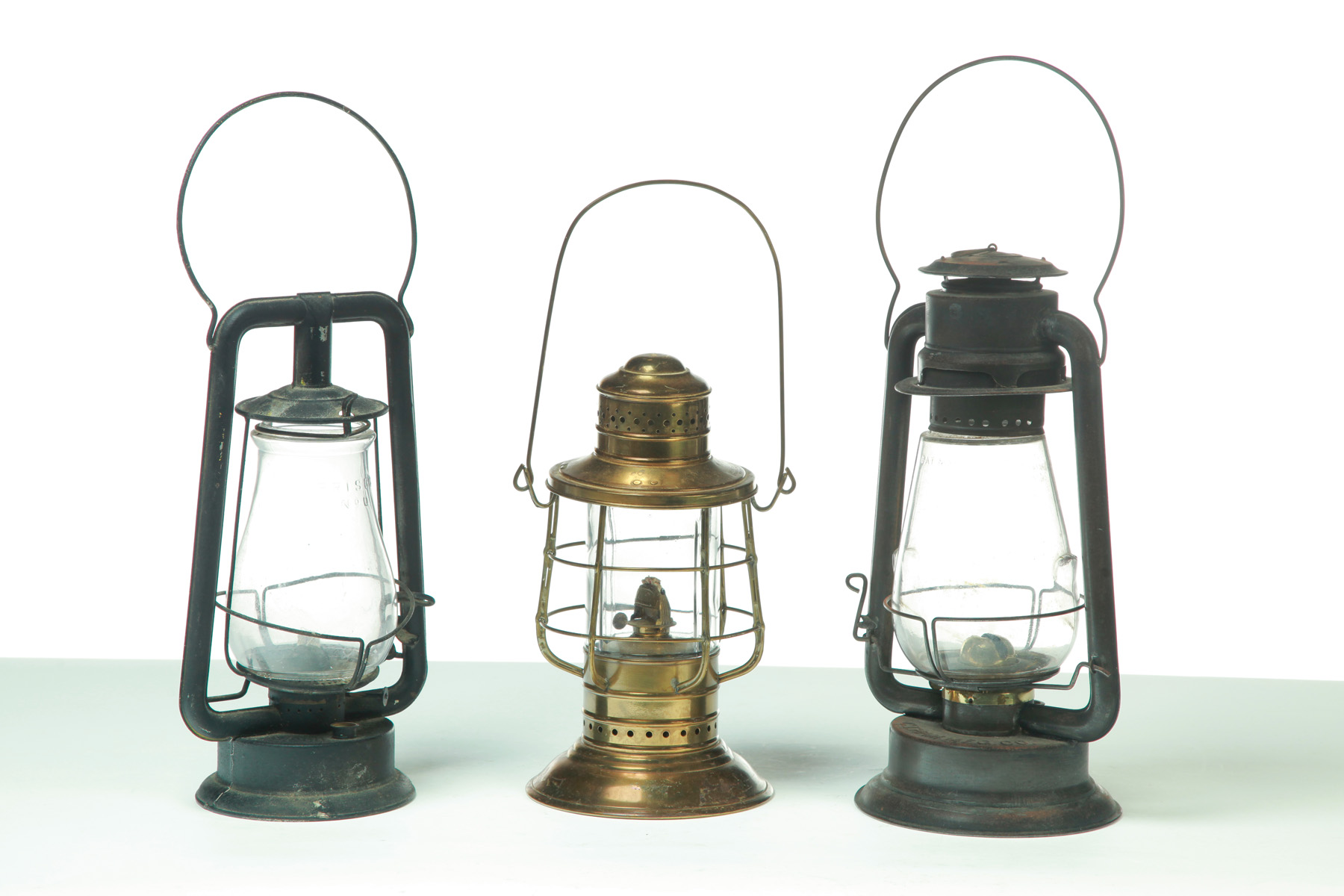 Appraisal: THREE LANTERNS American st quarter- th century Brass presentation lantern