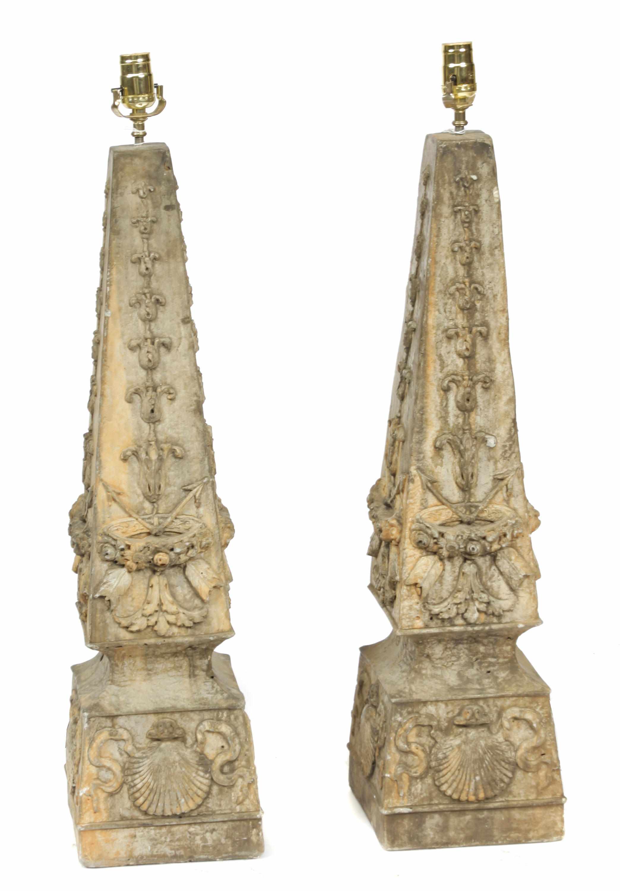 Appraisal: A pair of faux marble obelisk form table lamps height